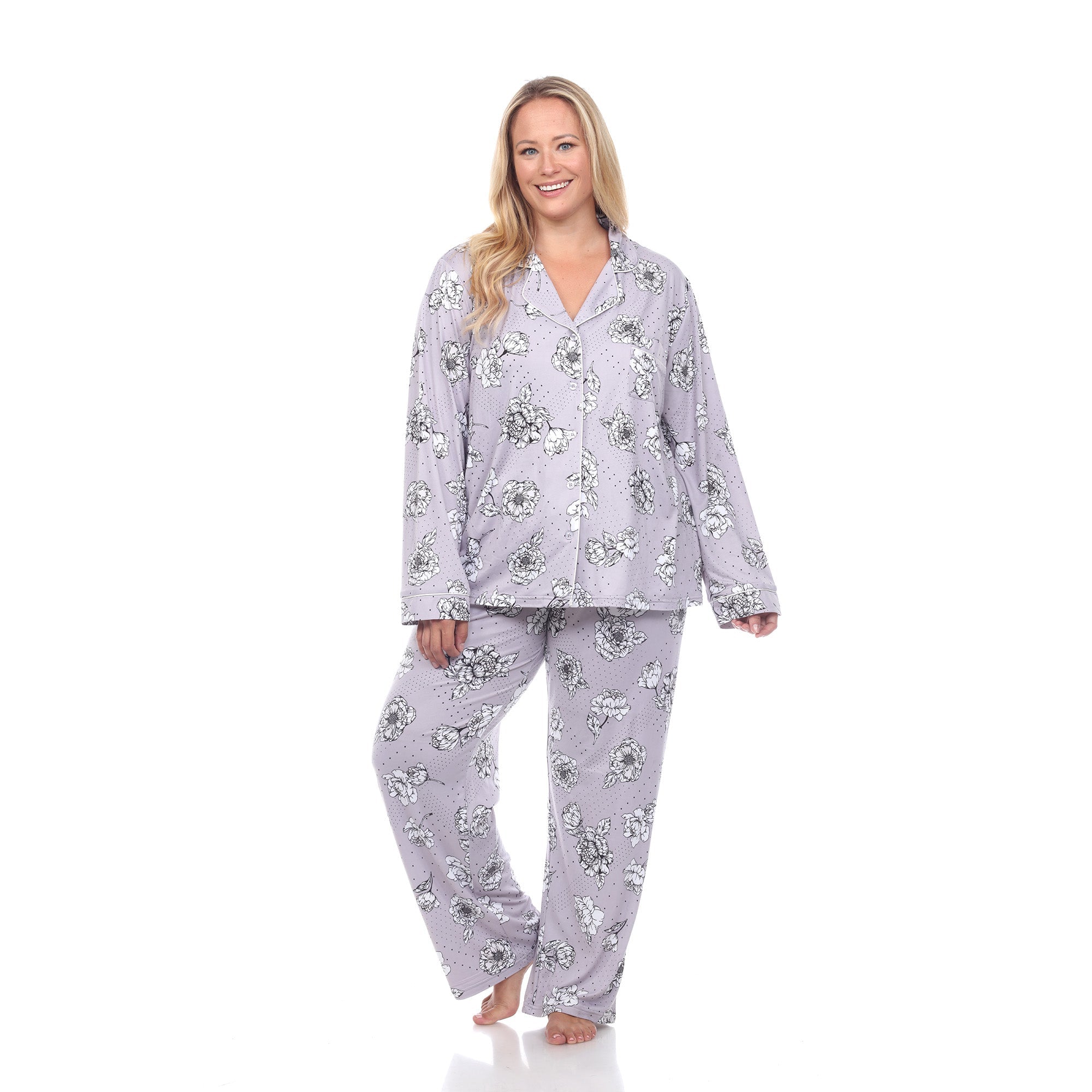 Long Sleeve Floral Pajama Set - Plus - DressbarnLounge Sets