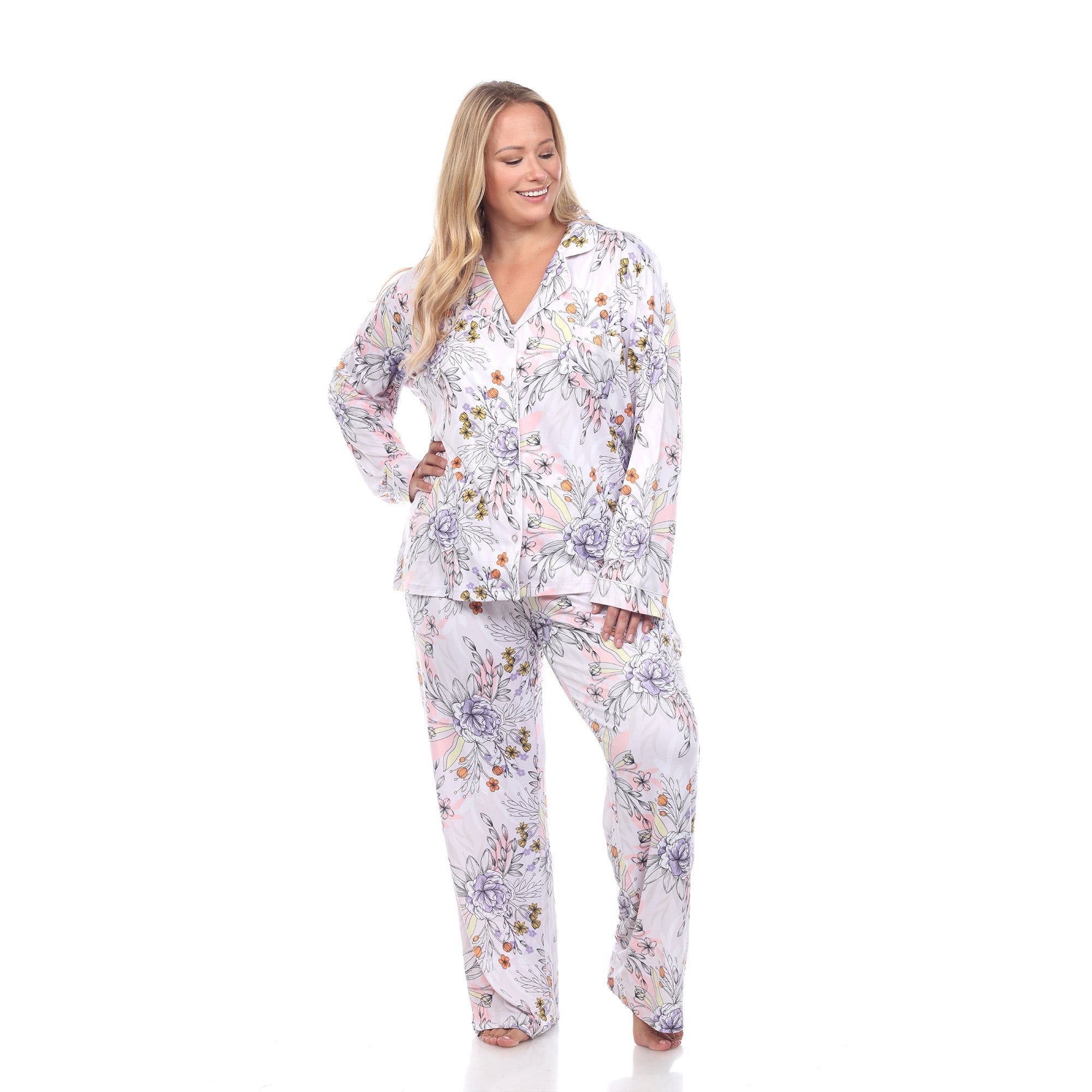 Long Sleeve Floral Pajama Set - Plus - DressbarnLounge Sets