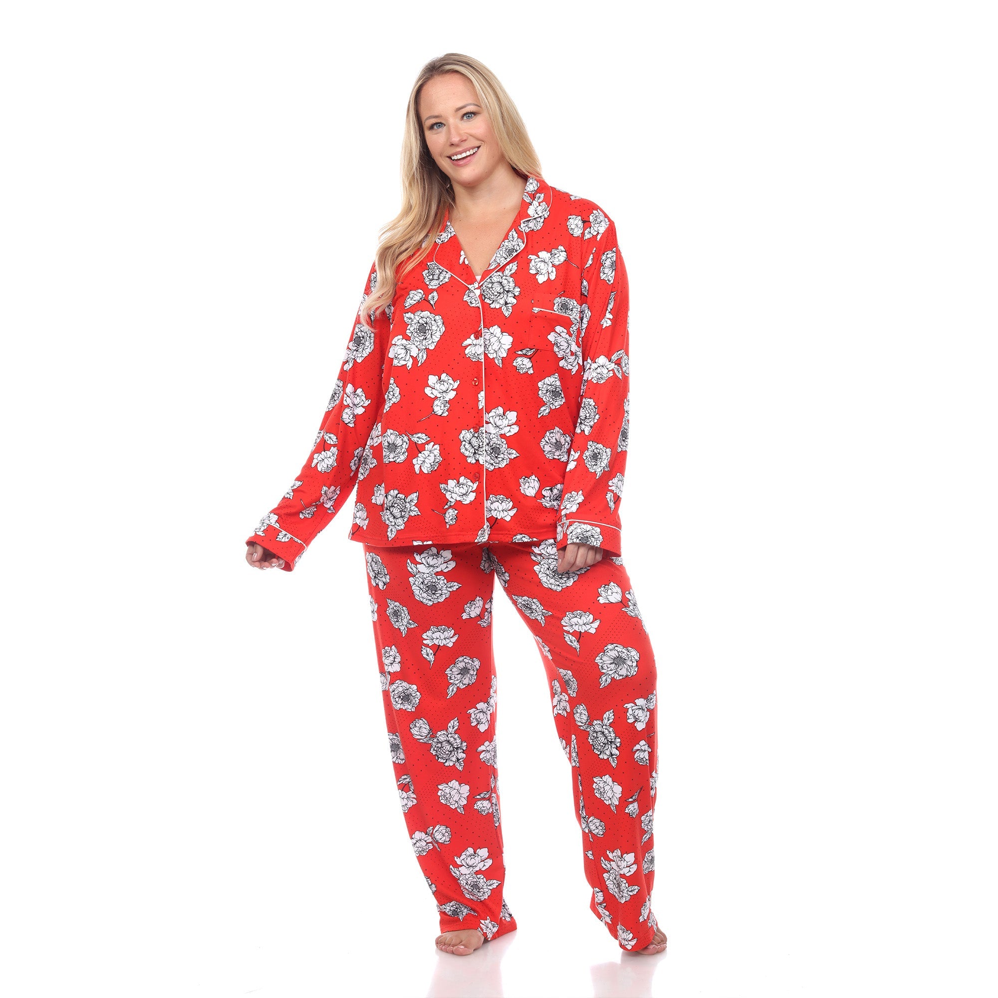 Long Sleeve Floral Pajama Set - Plus - DressbarnLounge Sets