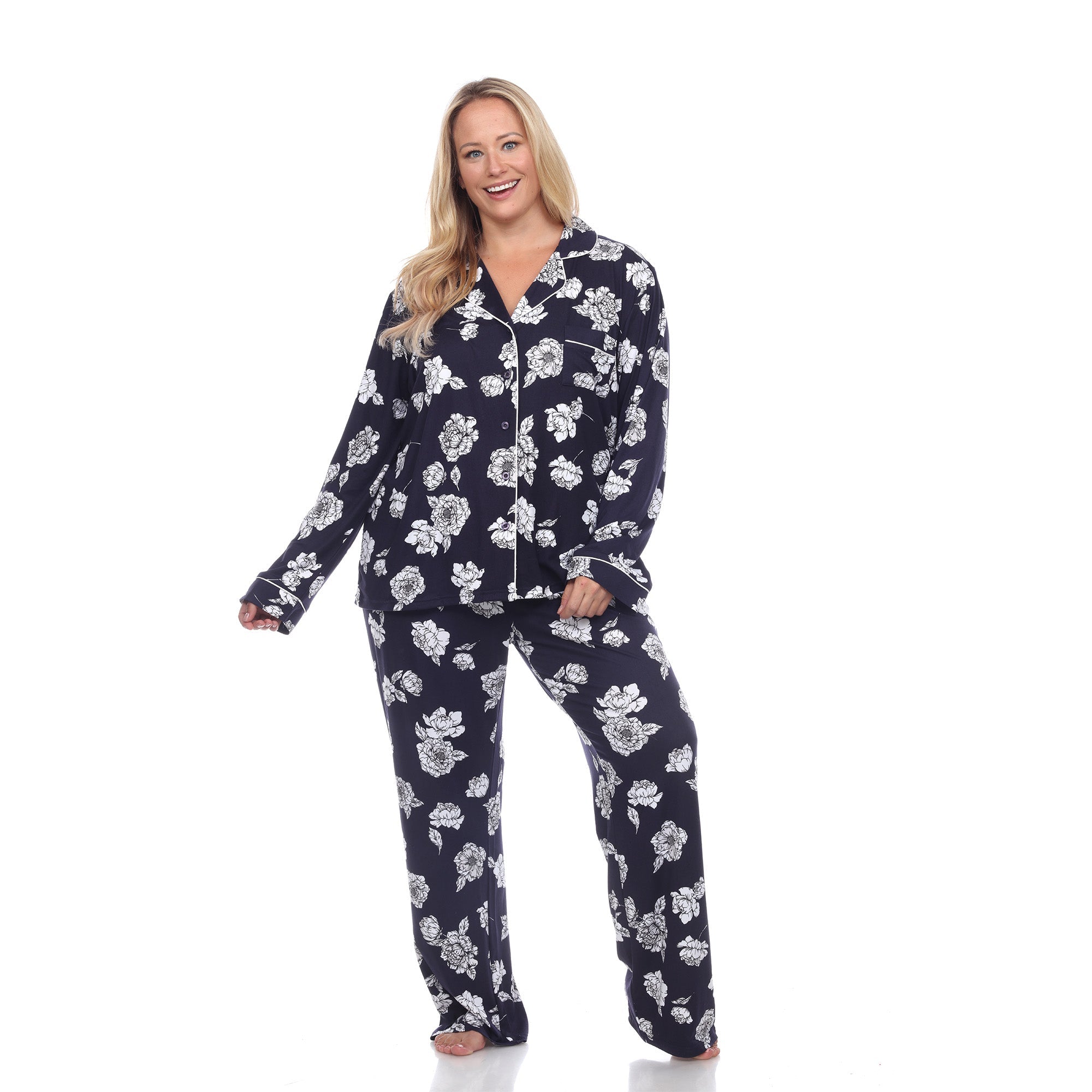 Long Sleeve Floral Pajama Set - Plus - DressbarnLounge Sets