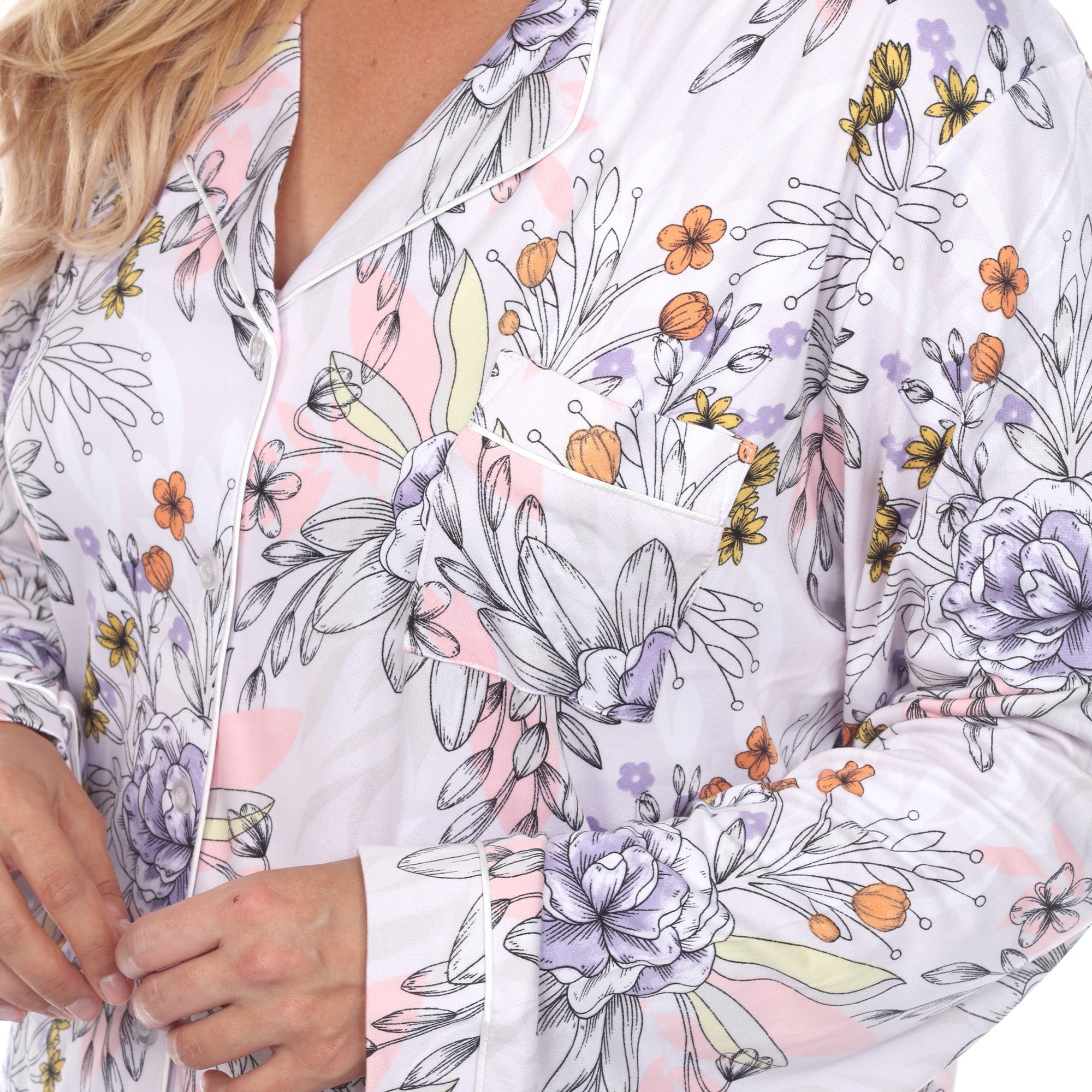 Long Sleeve Floral Pajama Set - Plus - DressbarnLounge Sets