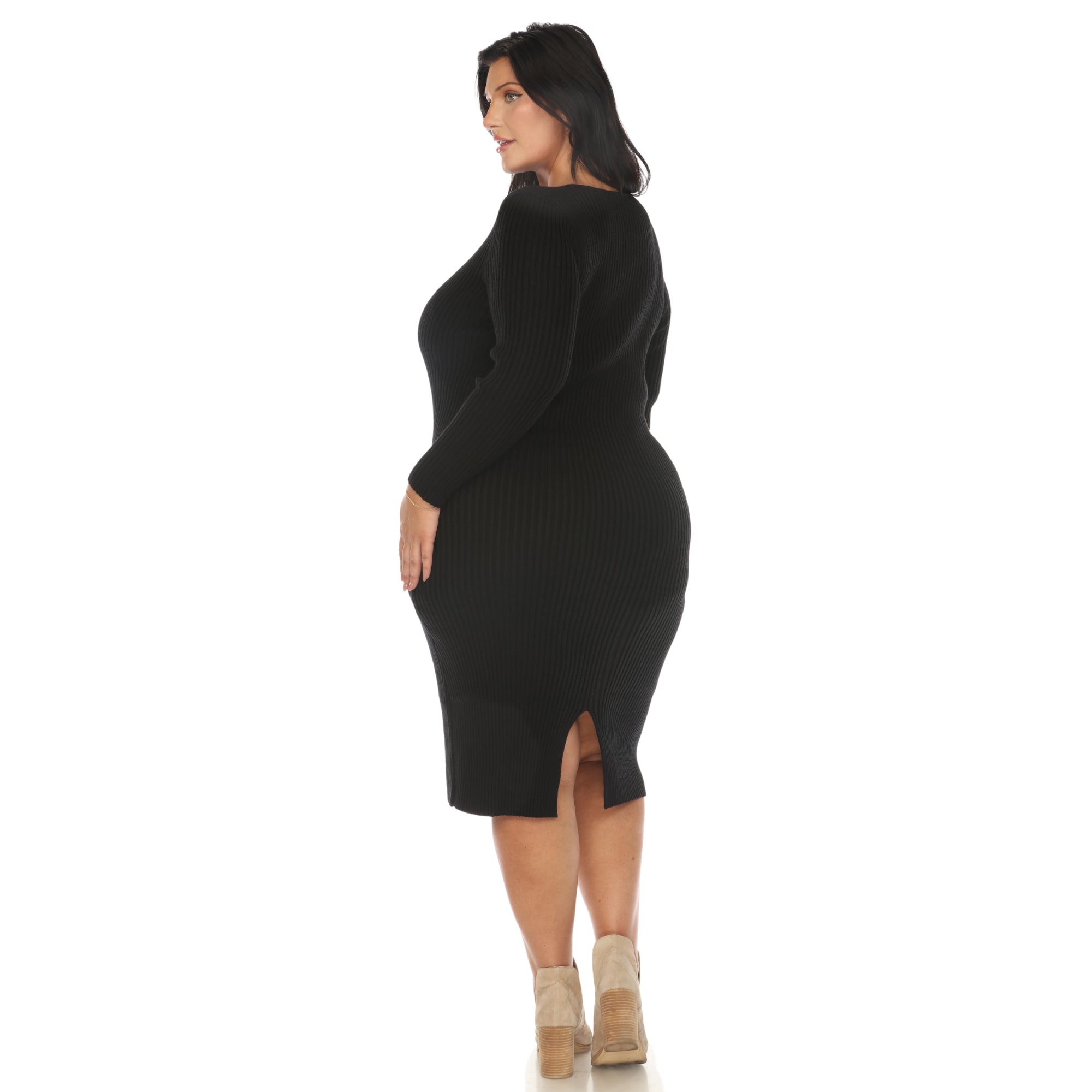 Long Sleeve Rib Midi Sweater Dress - Plus - DressbarnKnee Length & Midi Dresses