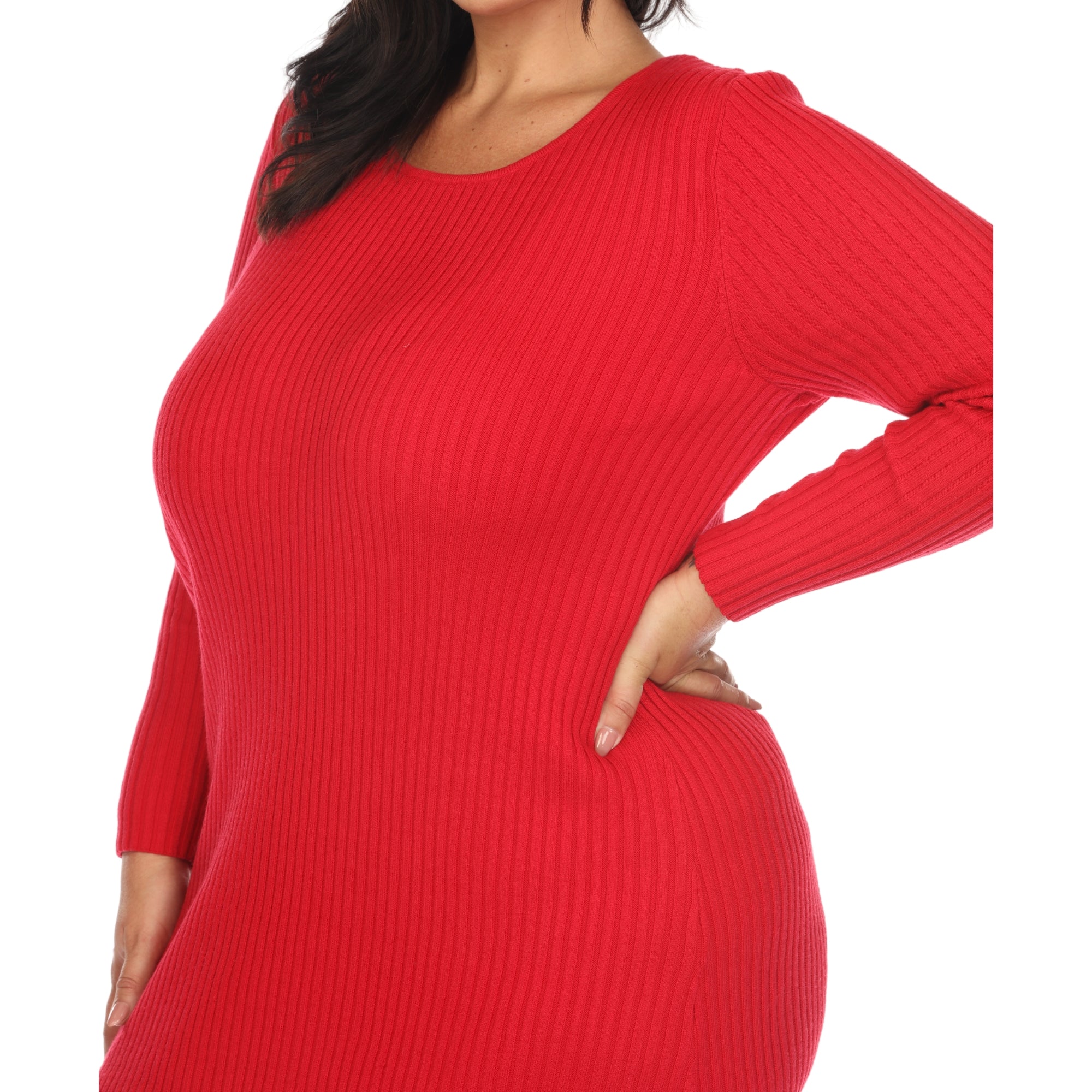 Long Sleeve Rib Midi Sweater Dress - Plus - DressbarnKnee Length & Midi Dresses