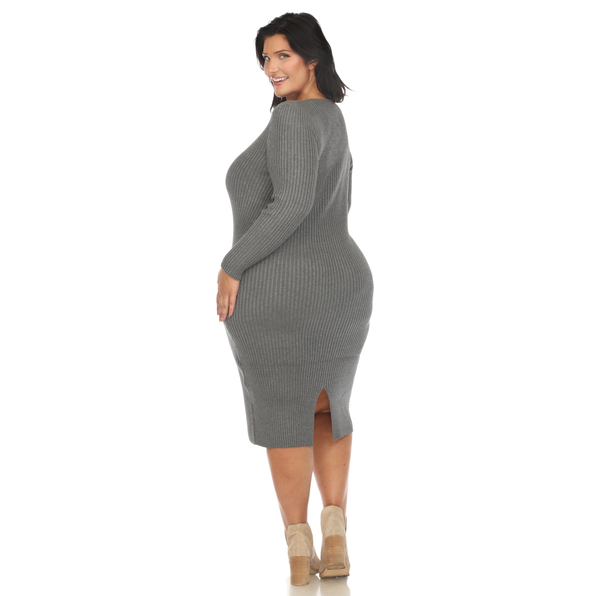 Long Sleeve Rib Midi Sweater Dress - Plus - DressbarnKnee Length & Midi Dresses