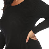 Long Sleeve Rib Midi Sweater Dress - Plus - DressbarnKnee Length & Midi Dresses