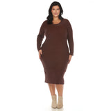 Long Sleeve Rib Midi Sweater Dress - Plus - DressbarnKnee Length & Midi Dresses
