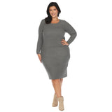 Long Sleeve Rib Midi Sweater Dress - Plus - DressbarnKnee Length & Midi Dresses
