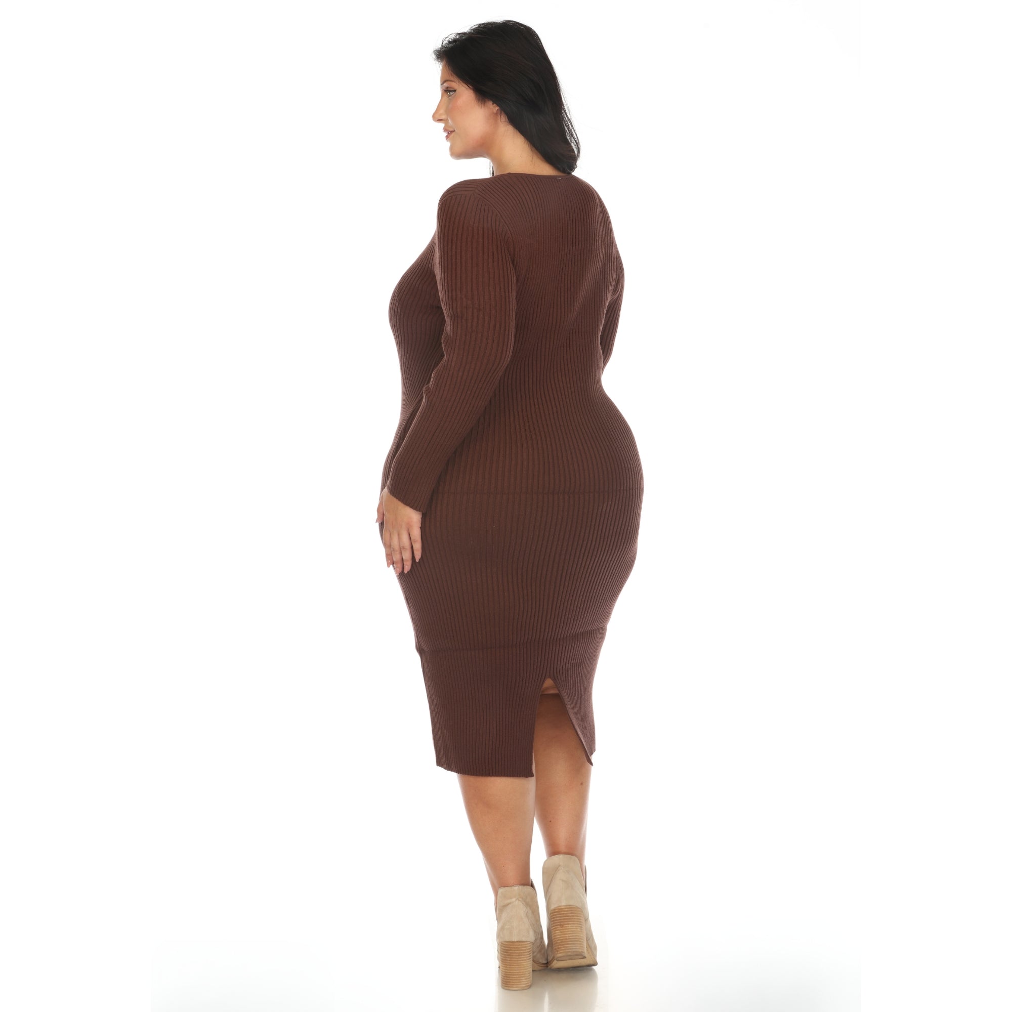 Long Sleeve Rib Midi Sweater Dress - Plus - DressbarnKnee Length & Midi Dresses
