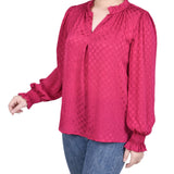 Long Sleeve Smocked Cuff Blouse - Petite - DressbarnShirts & Blouses