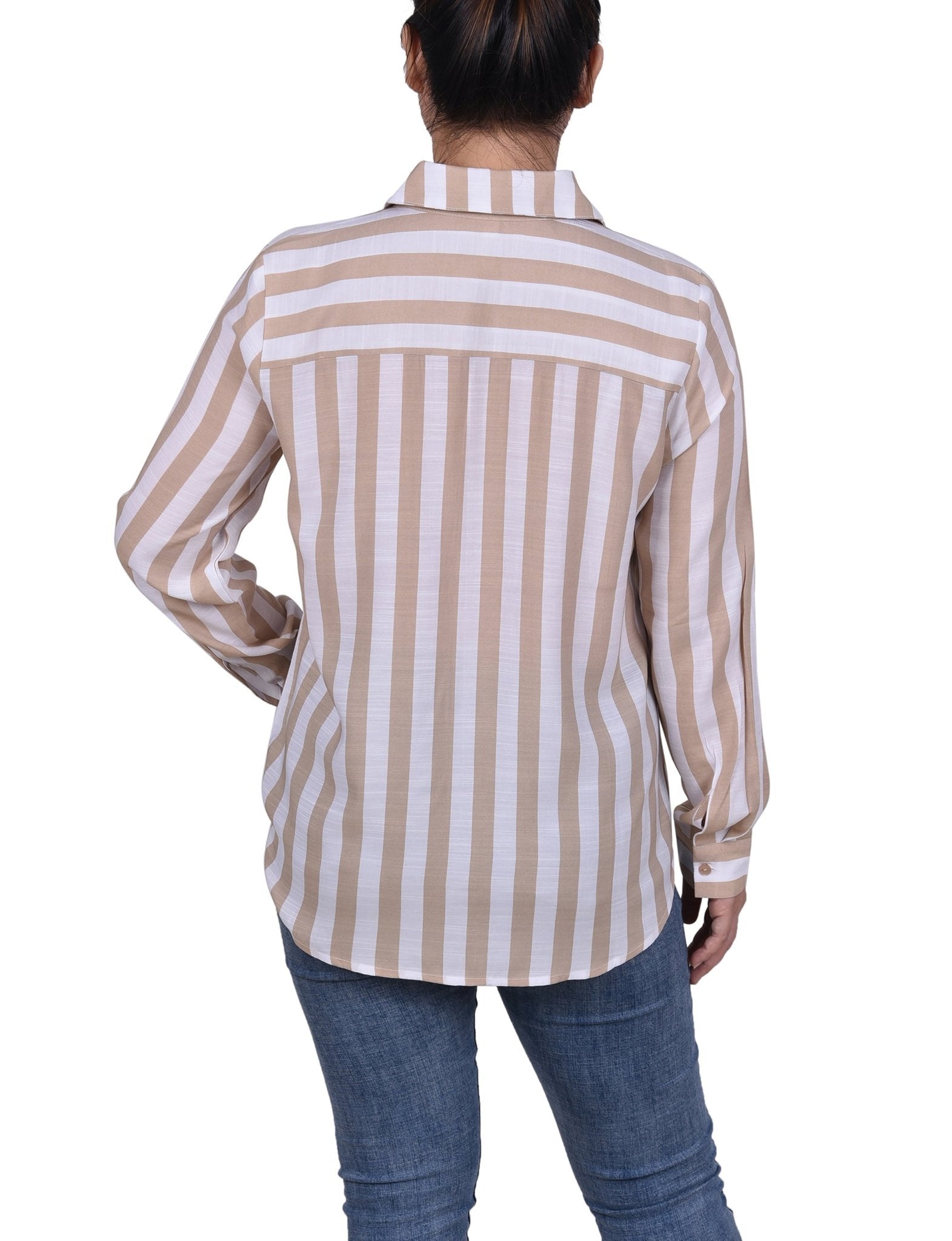 Long Sleeve Striped Blouse - Petite - DressbarnShirts & Blouses