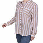 Long Sleeve Striped Blouse - Petite - DressbarnShirts & Blouses