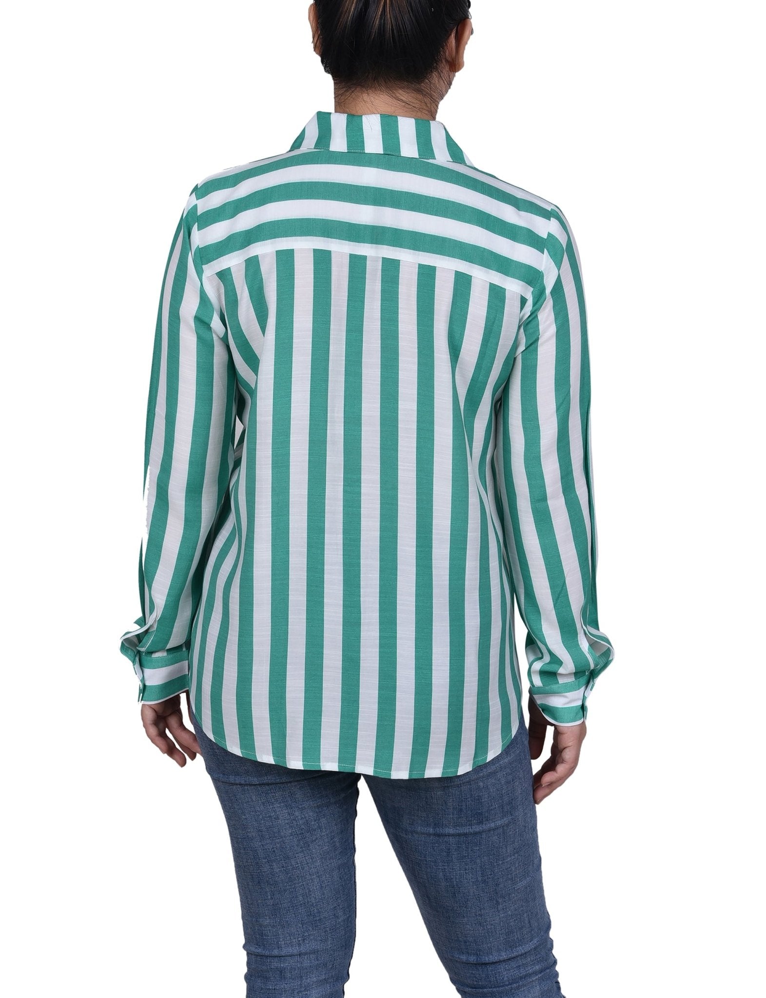 Long Sleeve Striped Blouse - Petite - DressbarnShirts & Blouses