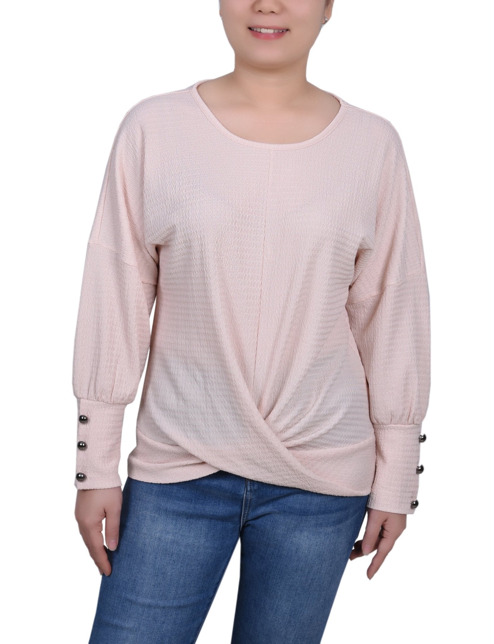 Long Sleeve Textured Knit Top - Petite - DressbarnShirts & Blouses