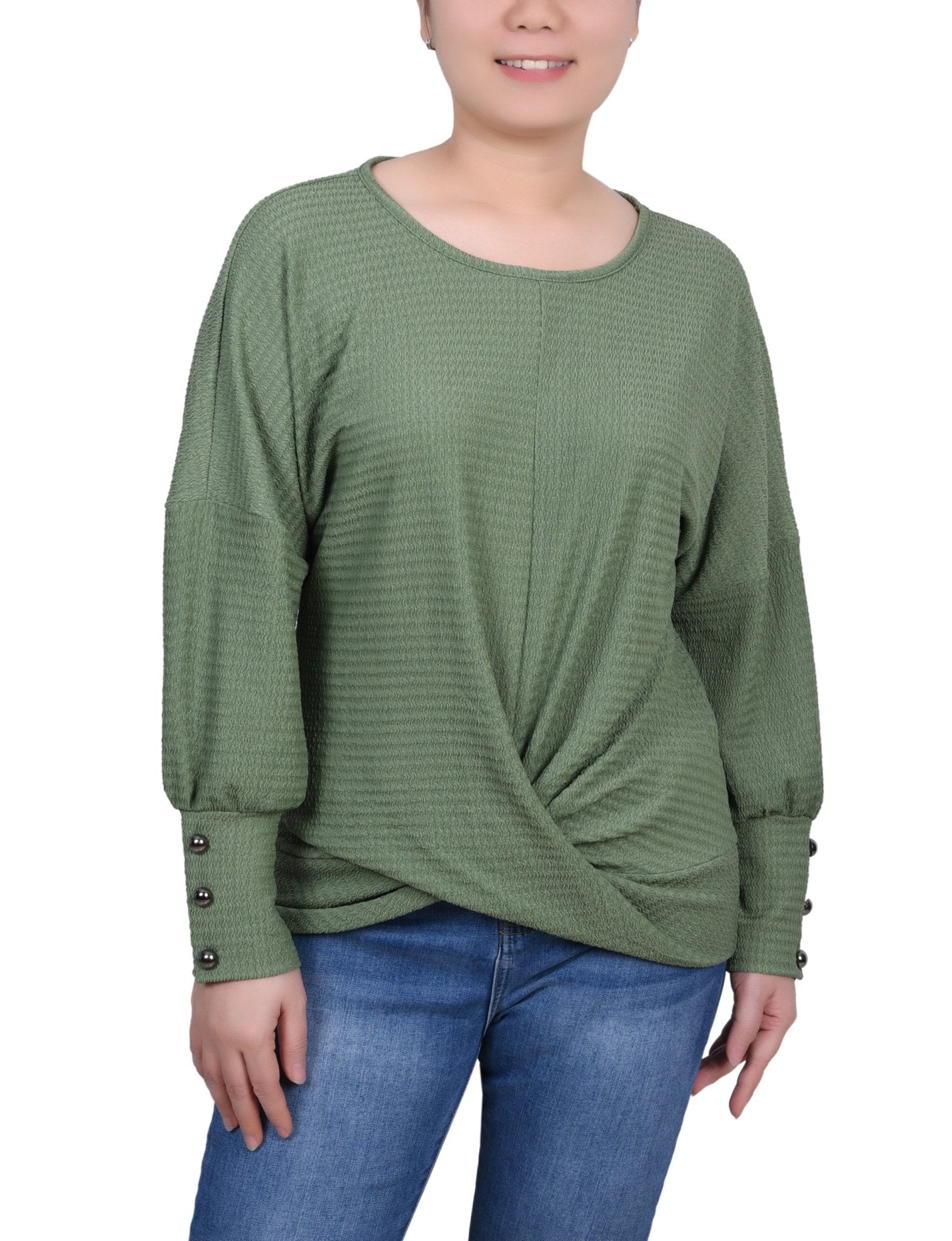 Long Sleeve Textured Knit Top - Petite - DressbarnShirts & Blouses