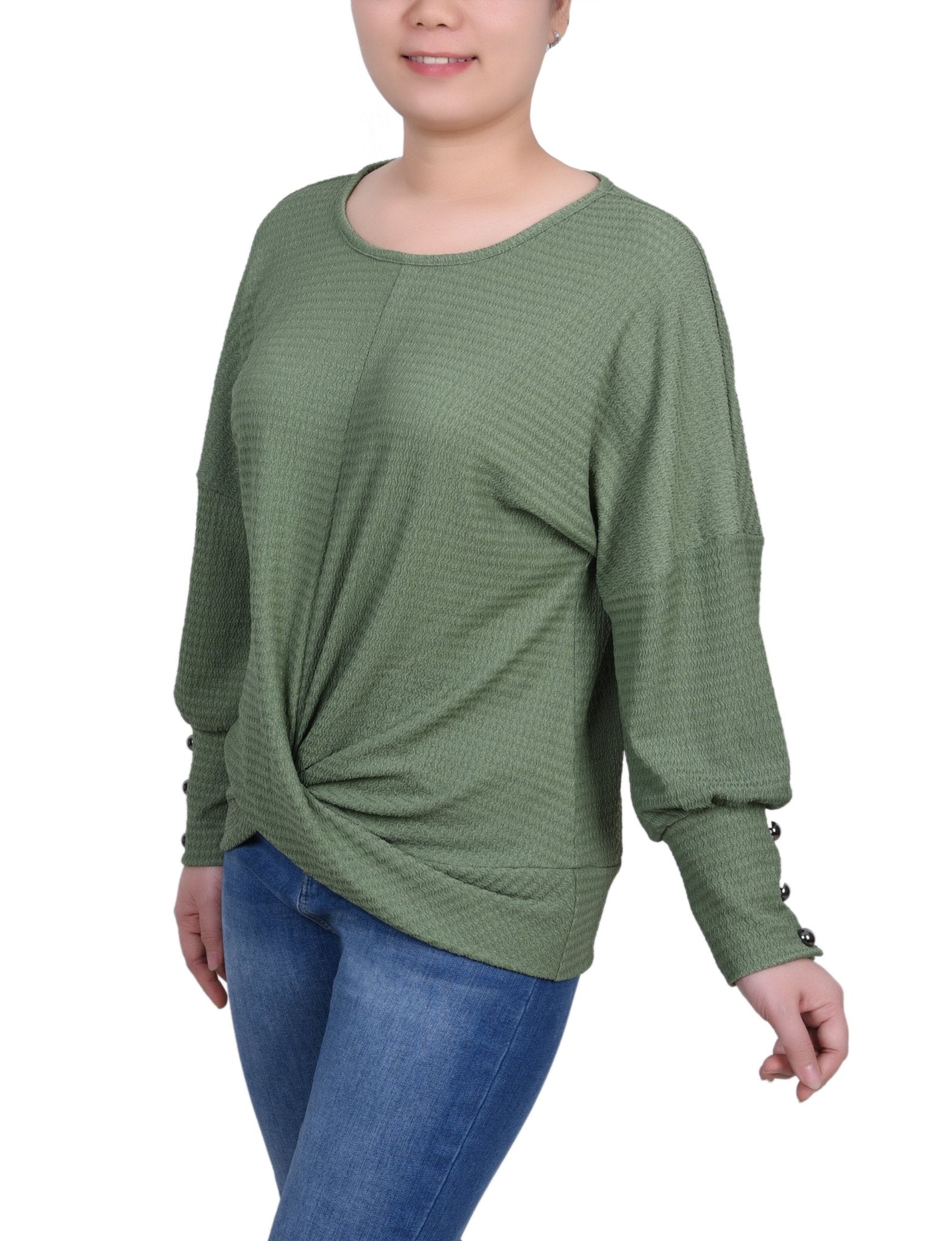 Long Sleeve Textured Knit Top - Petite - DressbarnShirts & Blouses