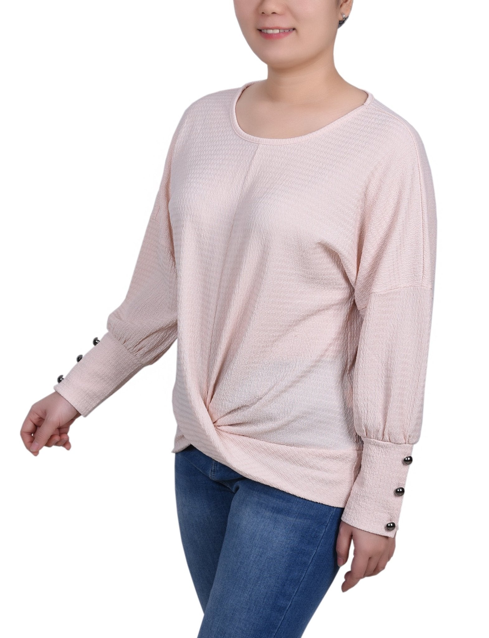 Long Sleeve Textured Knit Top - Petite - DressbarnShirts & Blouses