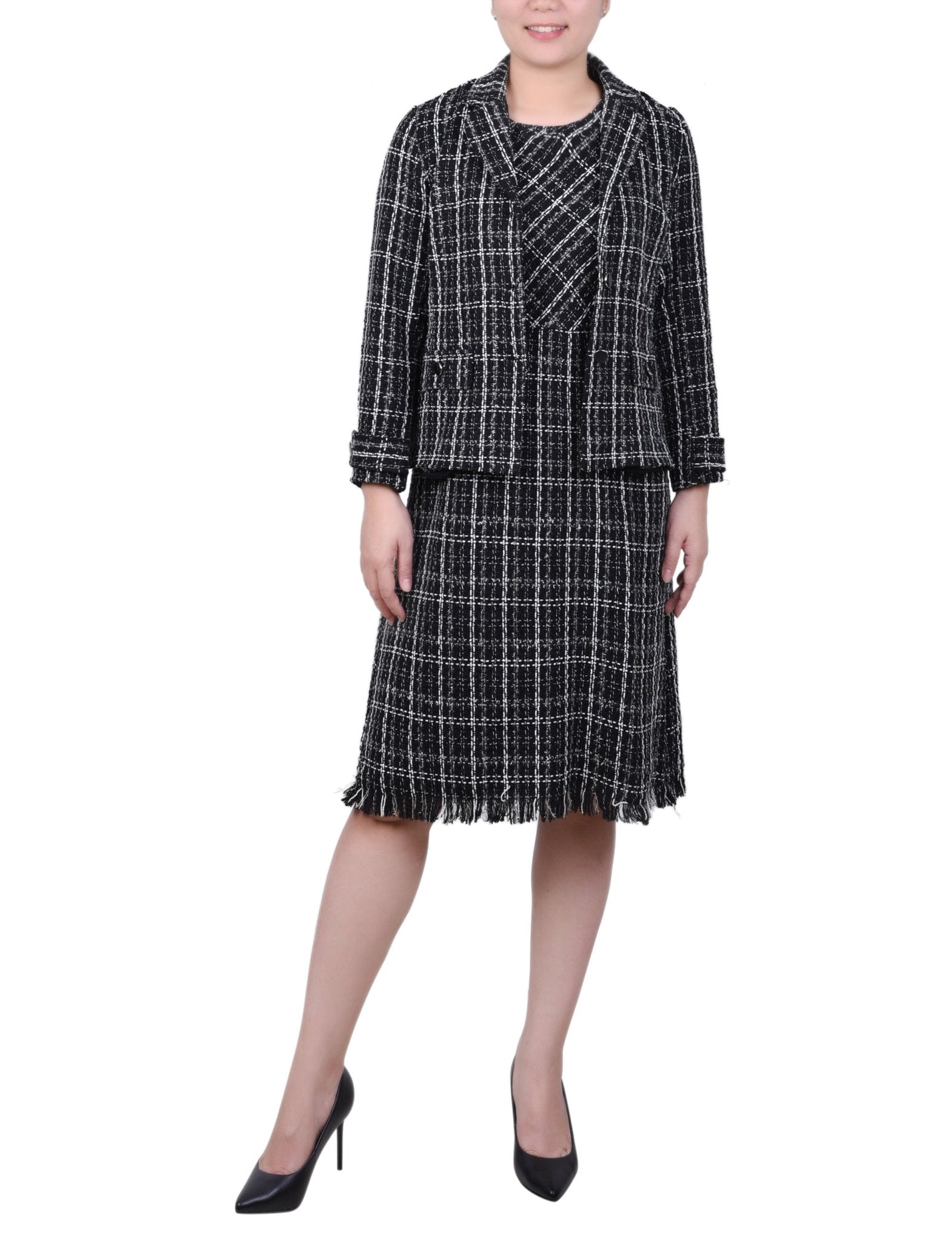 Long Sleeve Tweed Jacket With Dress - Petite - DressbarnDresses
