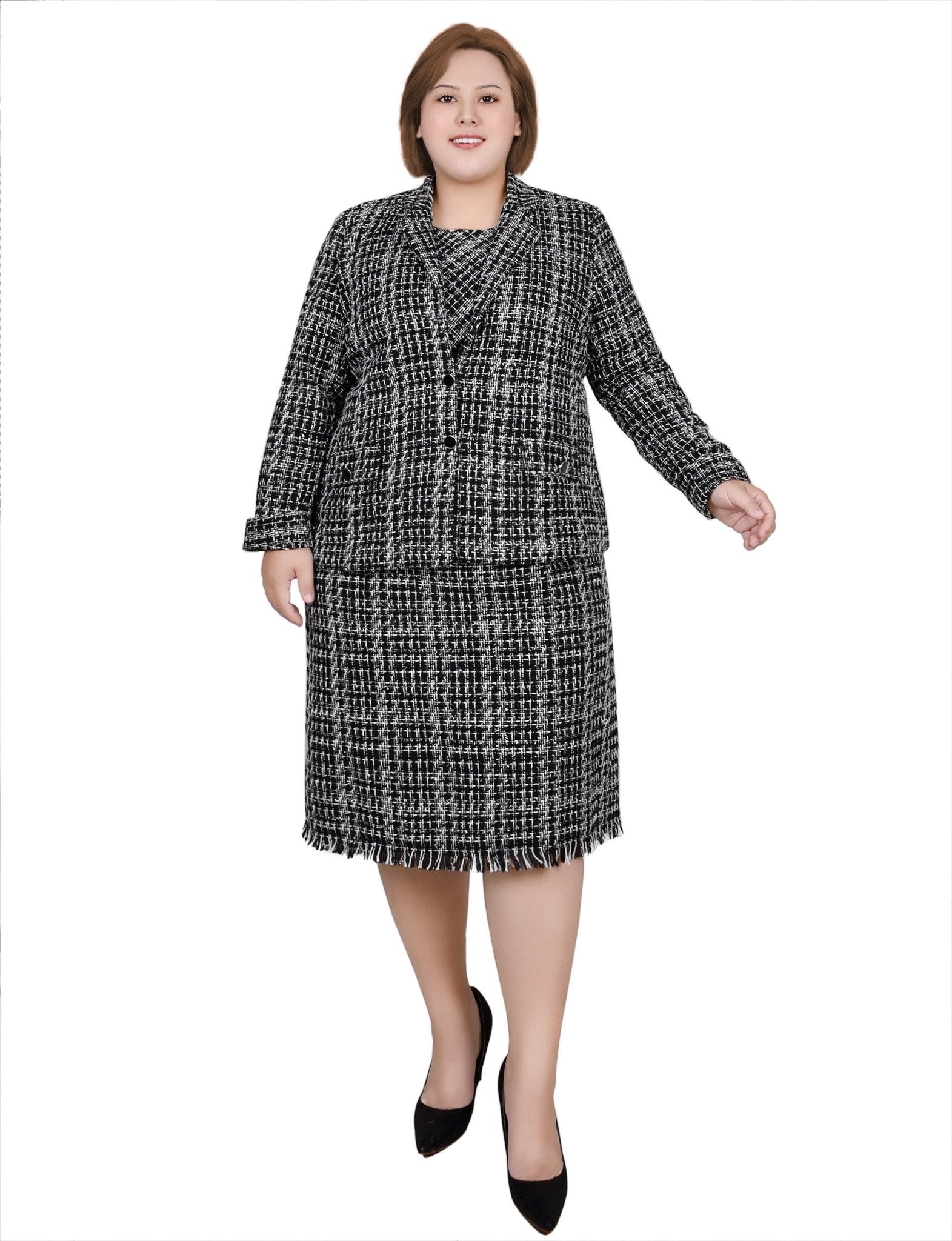 Long Sleeve Tweed Jacket With Dress - Plus - DressbarnDresses
