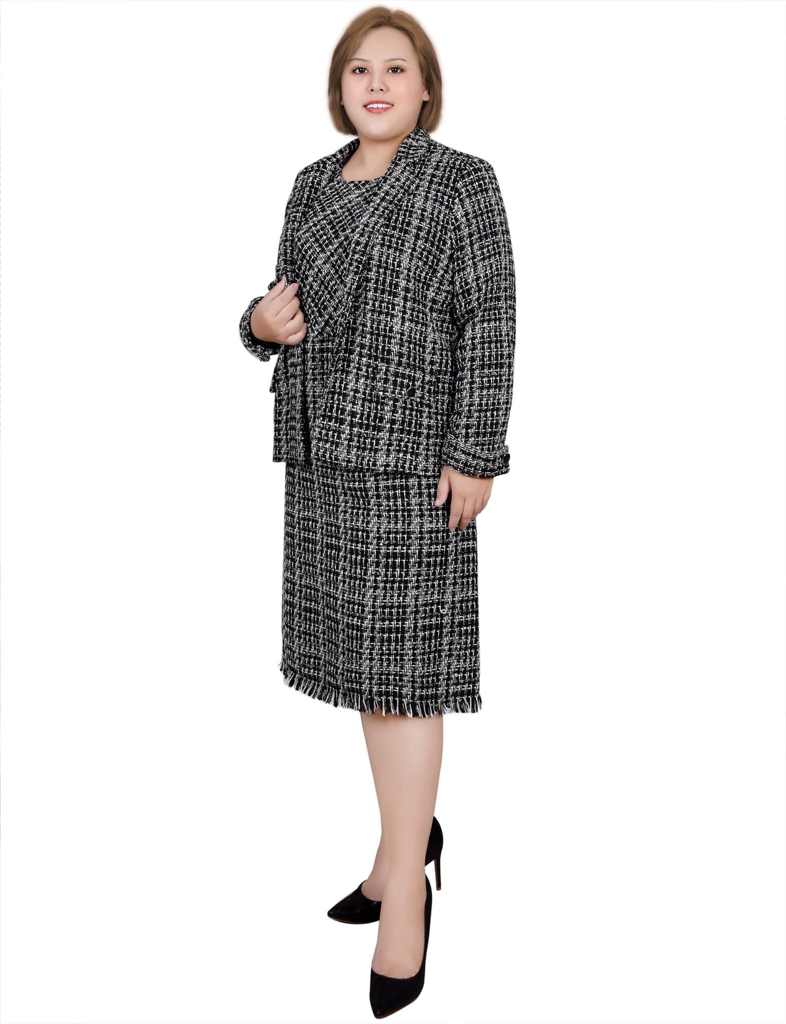 Long Sleeve Tweed Jacket With Dress - Plus - DressbarnDresses