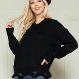 Loose Knit Distressed Hem Sweater - DressbarnSweatshirts & Hoodies