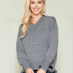 Loose Knit Distressed Hem Sweater - DressbarnSweatshirts & Hoodies