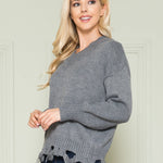 Loose Knit Distressed Hem Sweater - DressbarnSweatshirts & Hoodies