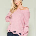 Loose Knit Distressed Hem Sweater - DressbarnSweatshirts & Hoodies