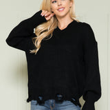 Loose Knit Distressed Hem Sweater - DressbarnSweatshirts & Hoodies