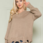 Loose Knit Distressed Hem Sweater - DressbarnSweatshirts & Hoodies