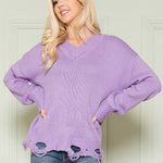 Loose Knit Distressed Hem Sweater - DressbarnSweatshirts & Hoodies