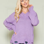 Loose Knit Distressed Hem Sweater - DressbarnSweatshirts & Hoodies