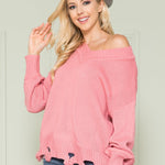 Loose Knit Distressed Hem Sweater - DressbarnSweatshirts & Hoodies