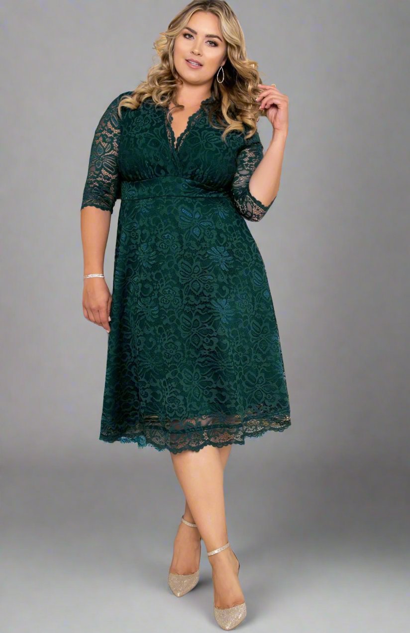 Mademoiselle Lace Cocktail Dress - Plus Emerald Green / 5X Mademoiselle Lace Cocktail Dress - Plus Emerald Green / 5X