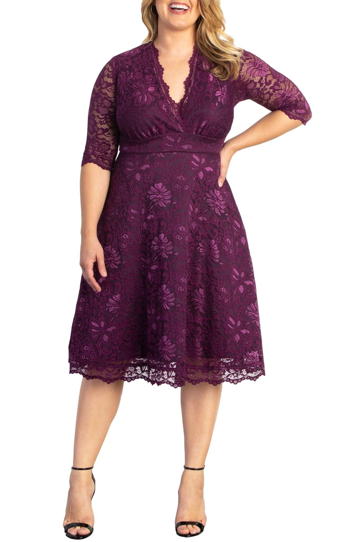 Plus Size Mademoiselle Lace Cocktail Dress Navy / 2X (18-20)