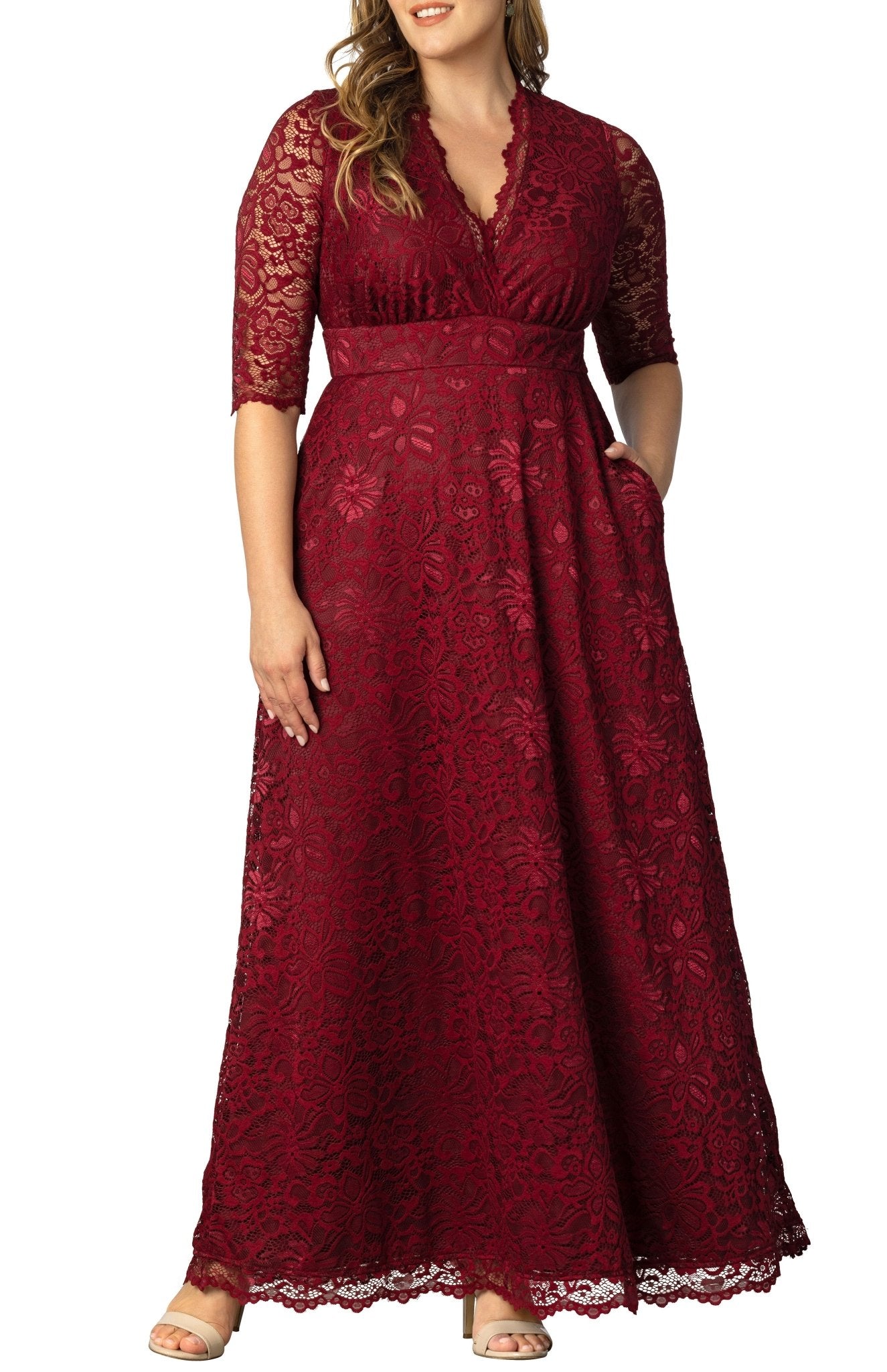 Maria Lace Evening Gown - Plus Emerald Green / 0X Maria Lace Evening Gown - Plus Emerald Green / 0X