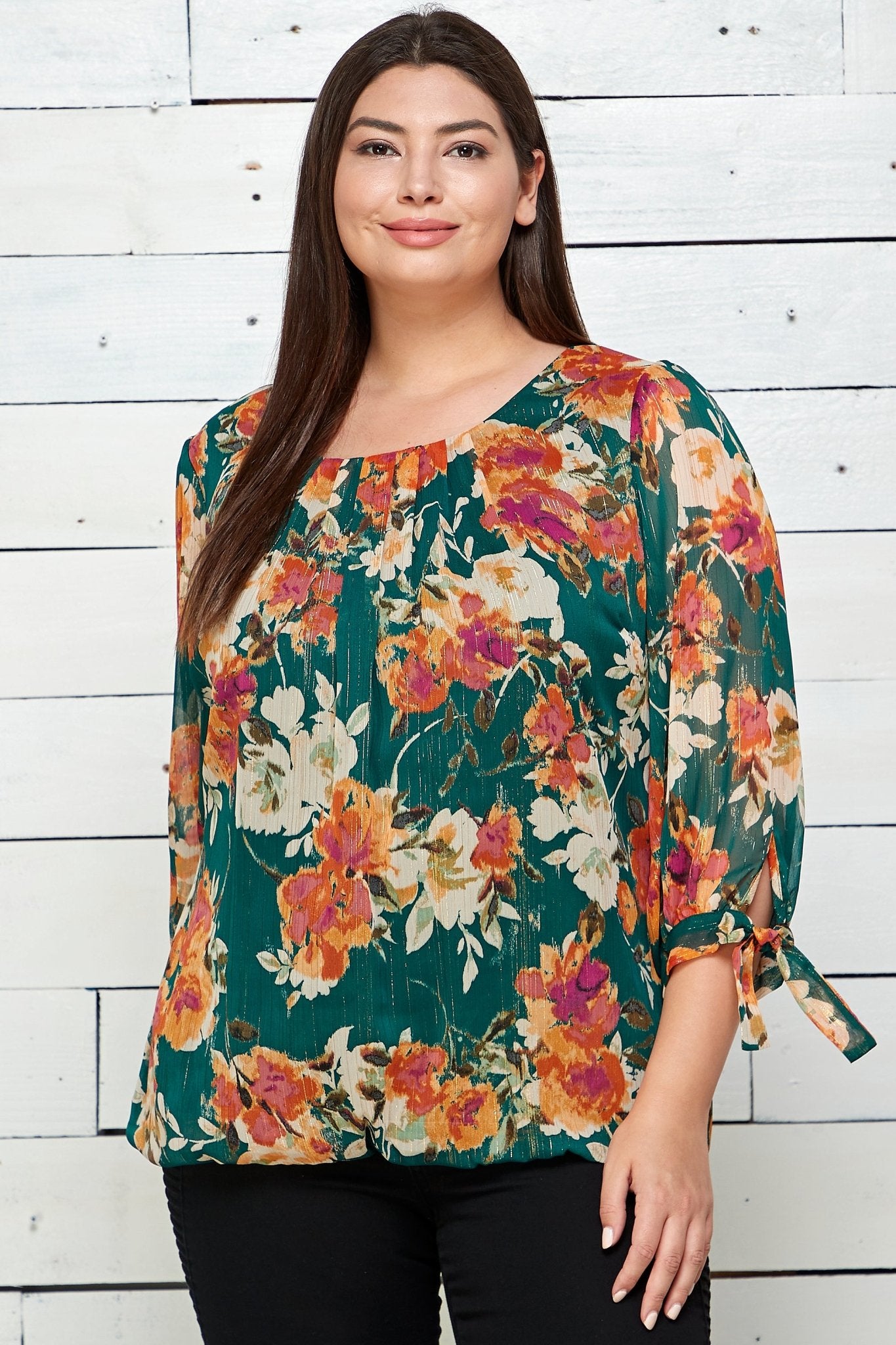 Marigold Print Chiffon Blouse - Plus - DressbarnShirts & Blouses