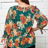 Marigold Print Chiffon Blouse - Plus - DressbarnShirts & Blouses