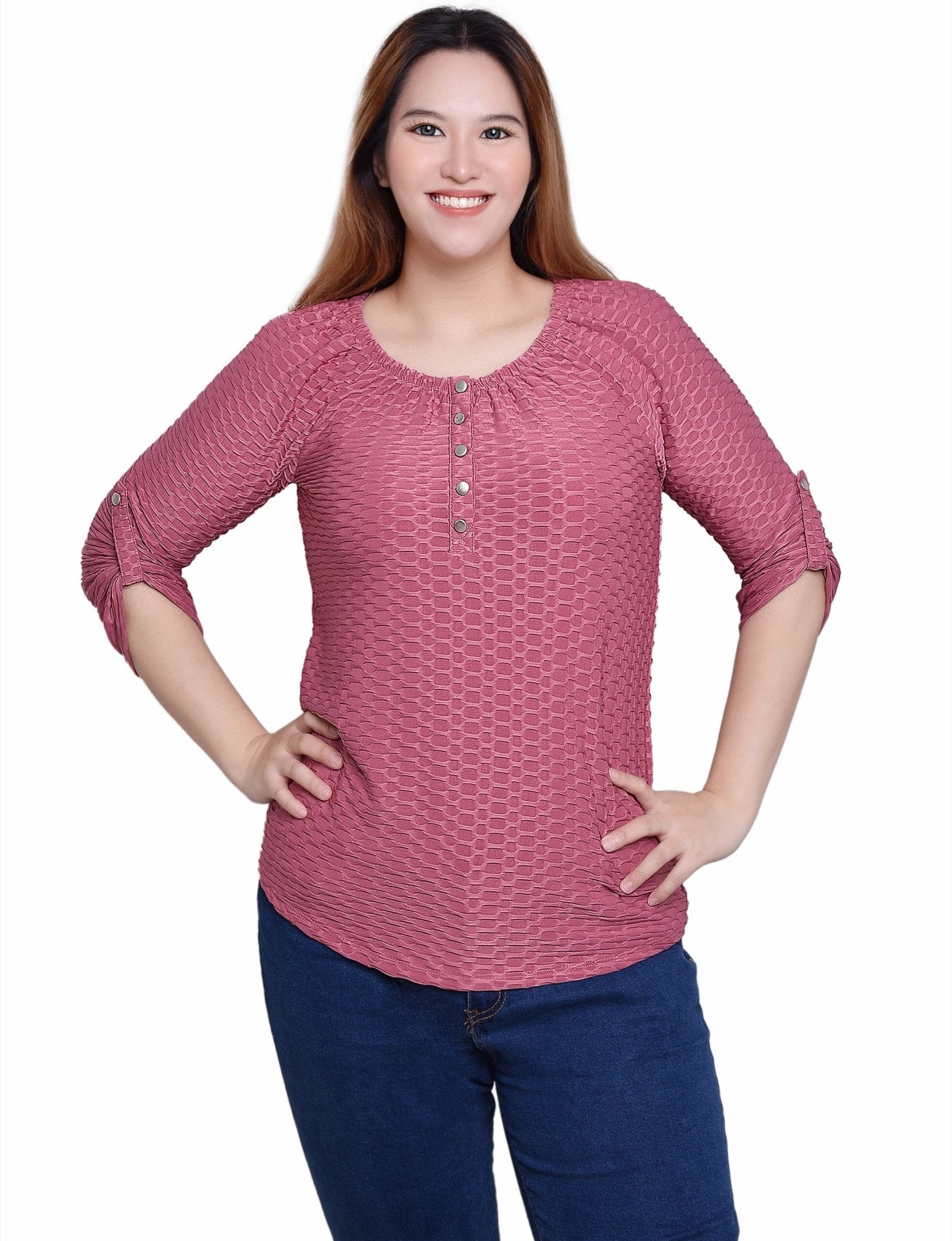 Mauve 3/4 Sleeve Blouse With Necklace - Petite - DressbarnBlouses