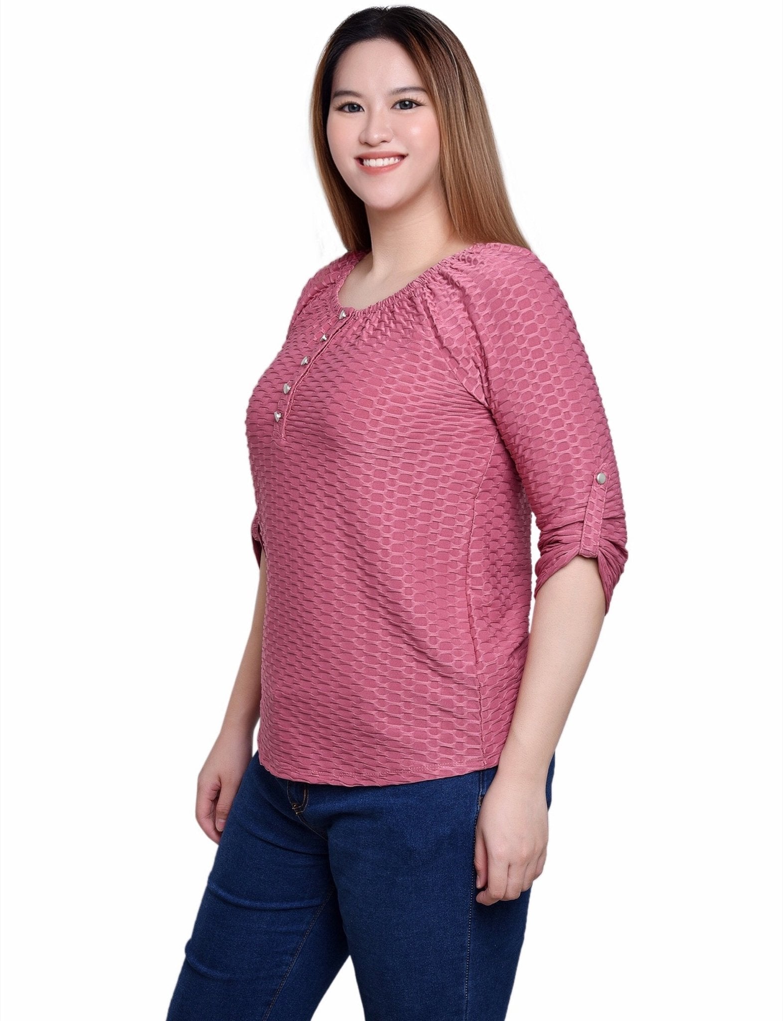 Mauve 3/4 Sleeve Blouse With Necklace - Petite - DressbarnBlouses