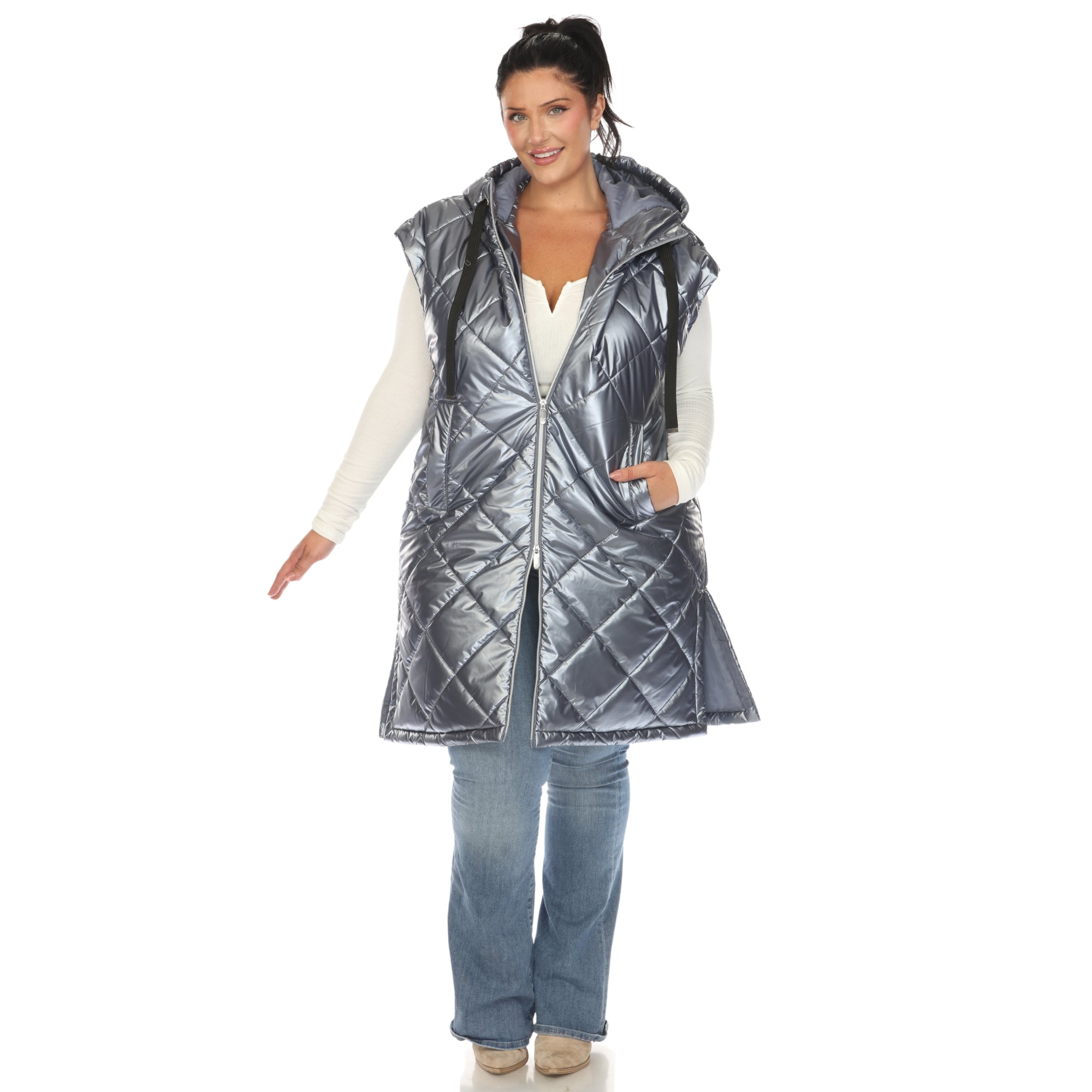 Metallic Diamond Quilted Puffer Vest - Plus - DressbarnCoats & Jackets