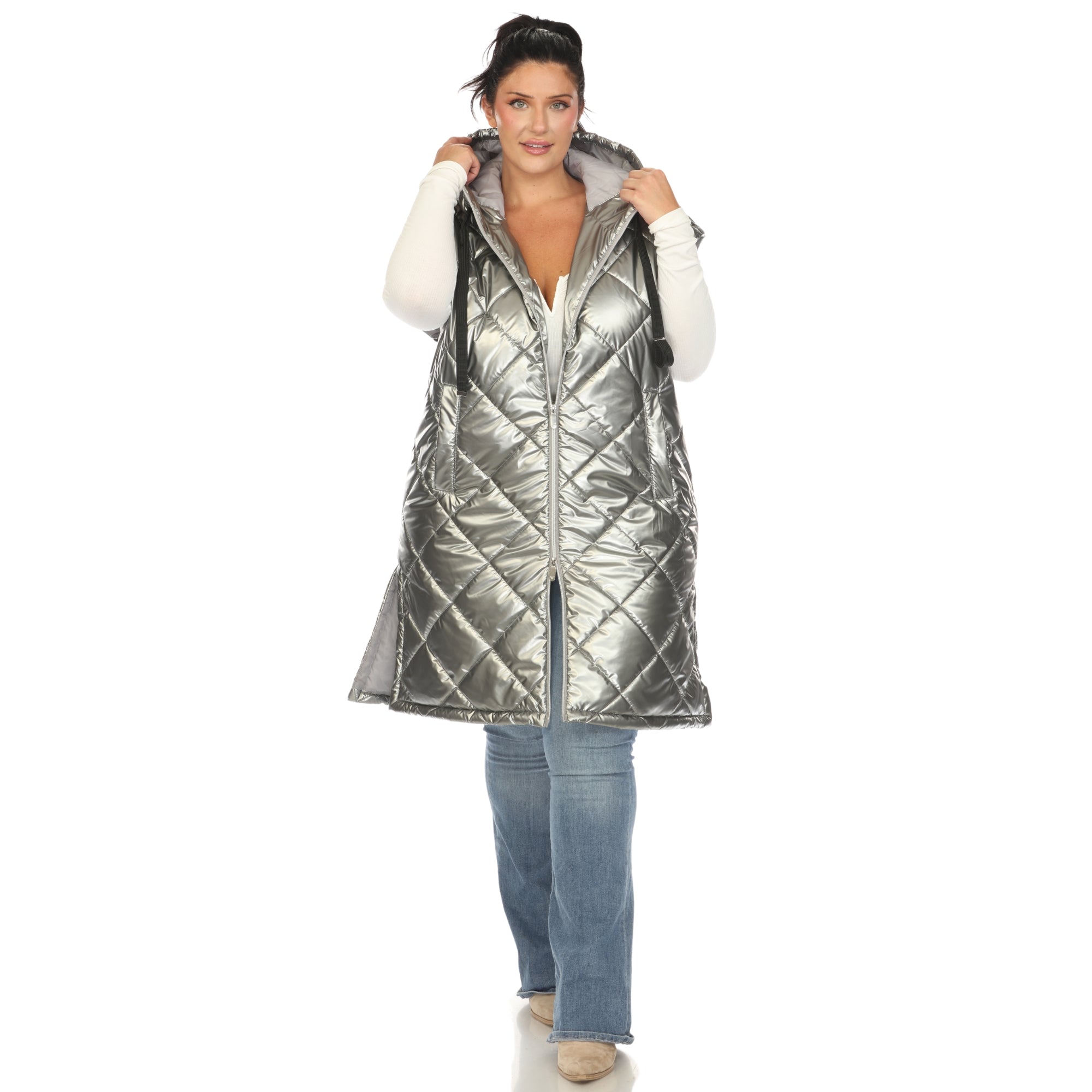 Metallic Diamond Quilted Puffer Vest - Plus - DressbarnCoats & Jackets