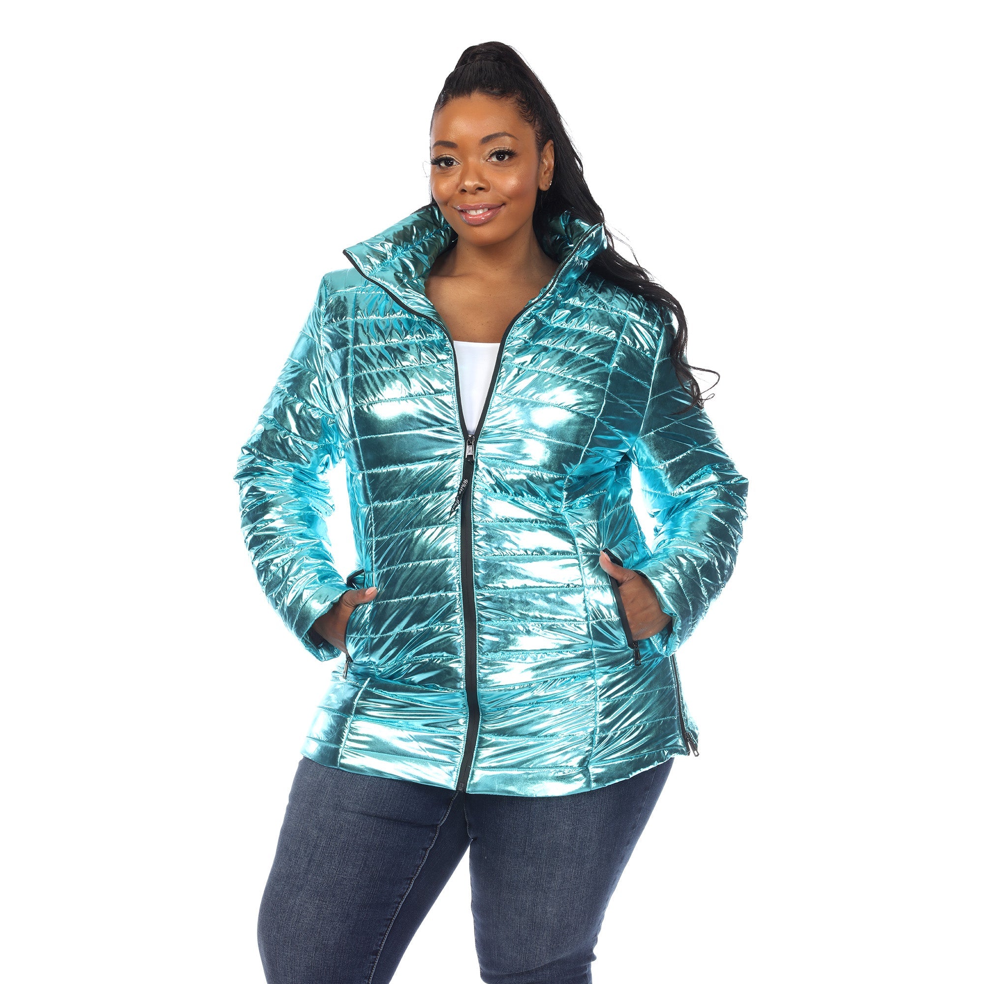 Metallic Puffer Coat - Plus - DressbarnCoats & Jackets