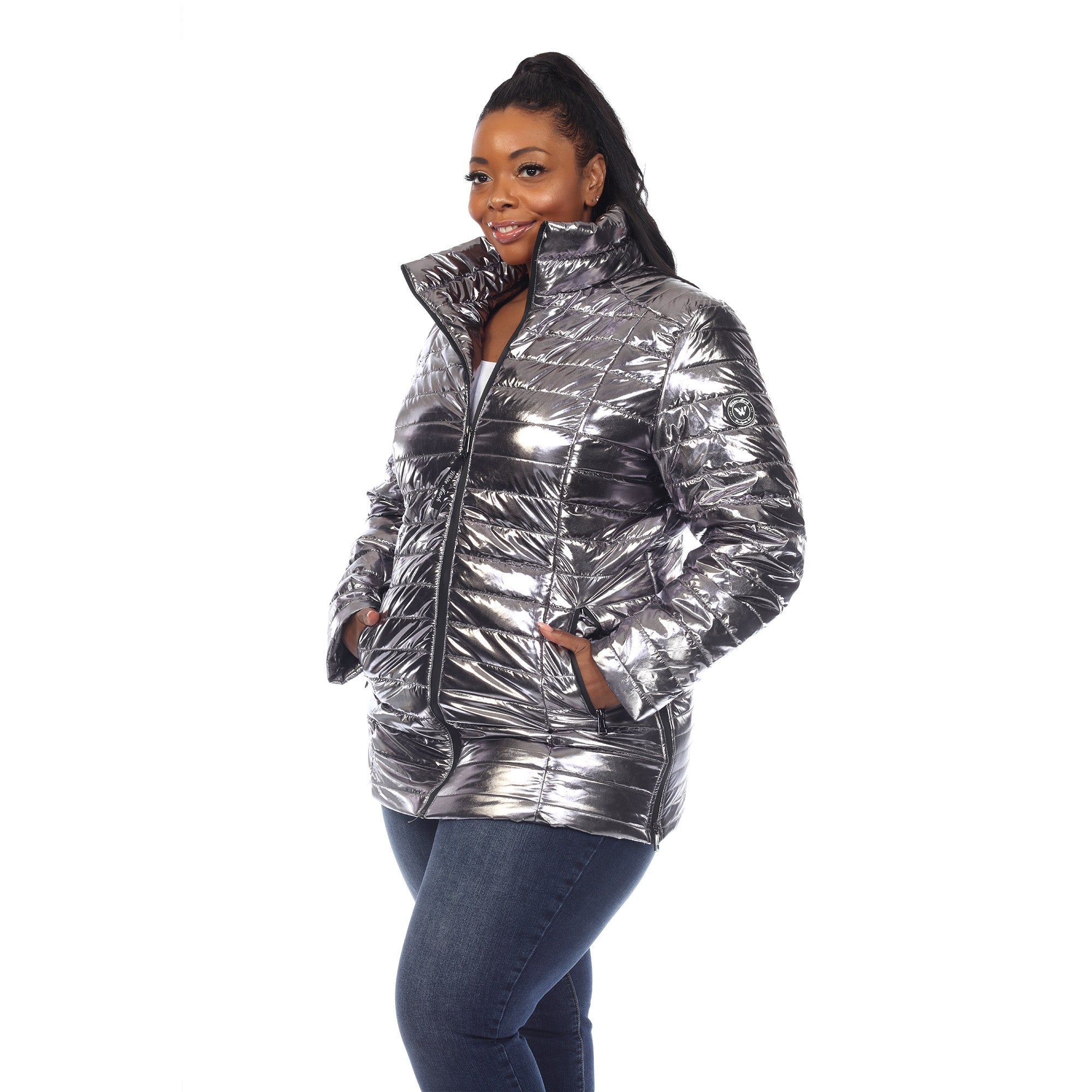 Metallic Puffer Coat - Plus - DressbarnCoats & Jackets