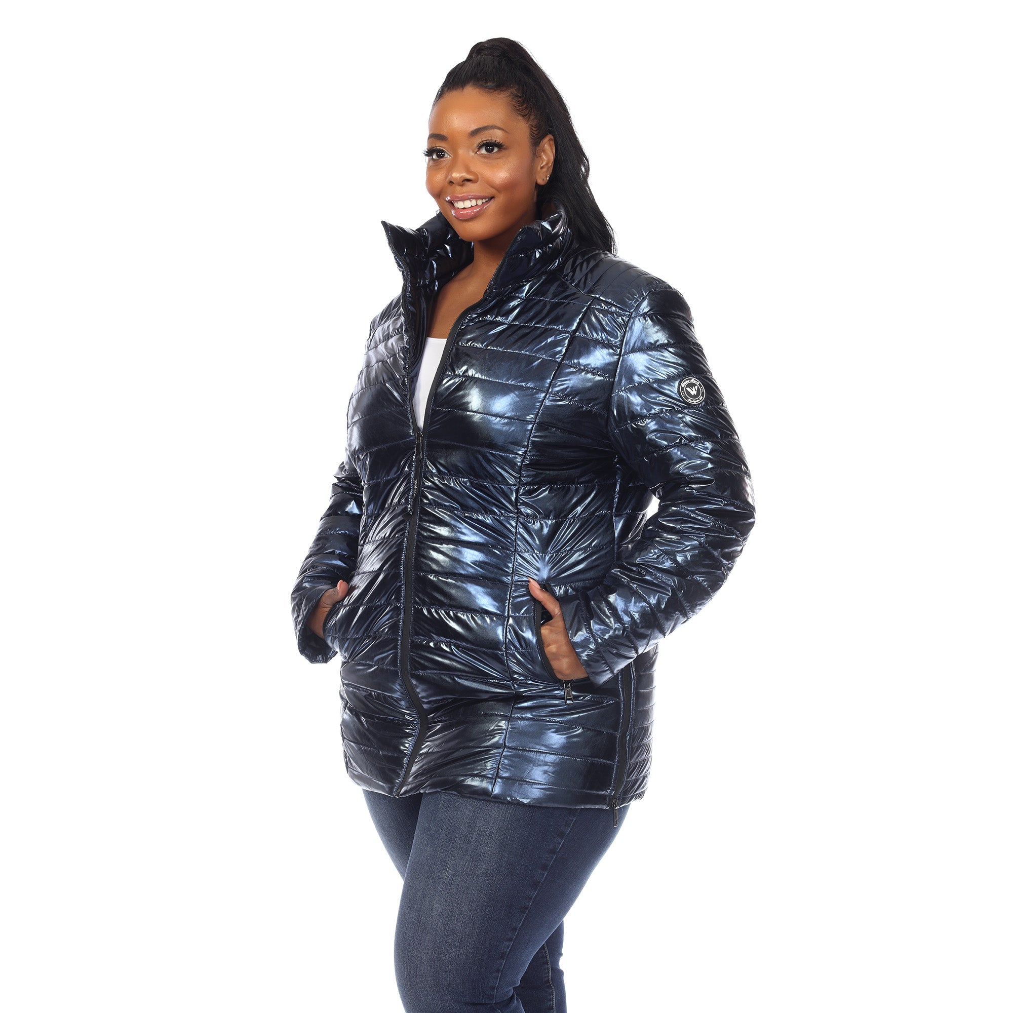 Metallic Puffer Coat - Plus - DressbarnCoats & Jackets