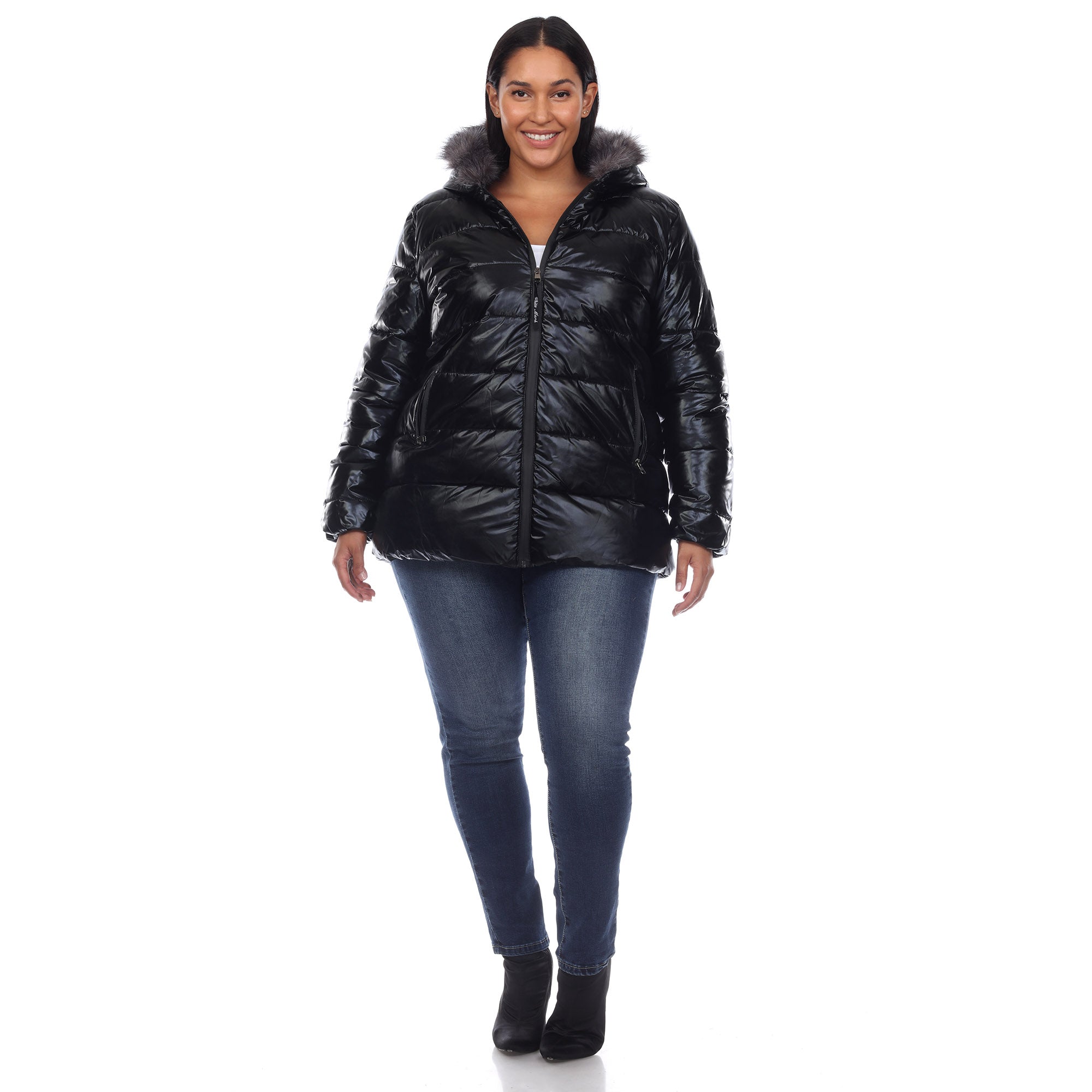 Metallic Puffer Coat with Hoodie - Plus - DressbarnCoats & Jackets