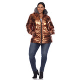 Metallic Puffer Coat with Hoodie - Plus - DressbarnCoats & Jackets