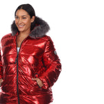 Metallic Puffer Coat with Hoodie - Plus - DressbarnCoats & Jackets