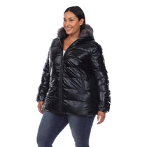 Metallic Puffer Coat with Hoodie - Plus - DressbarnCoats & Jackets