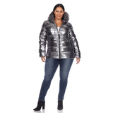 Metallic Puffer Coat with Hoodie - Plus - DressbarnCoats & Jackets