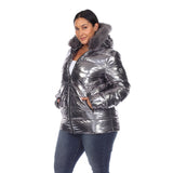 Metallic Puffer Coat with Hoodie - Plus - DressbarnCoats & Jackets